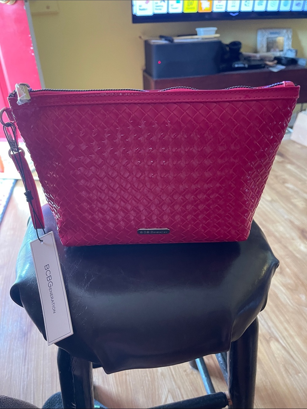 BCBGeneration Hot Pink Woven Cosmetic Case